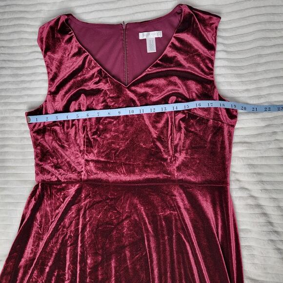 London Times Burgundy Velvet Sleeveless Midi Dress 16 Romantic Elegant Cocktail - Picture 5 of 8